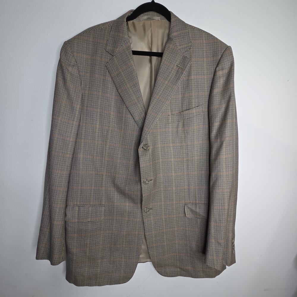 Ermenegildo Zegna Blazer Mens 50R Wool Sport Coat Houndstooth Beige Neiman Marcu